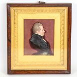 19th century relief cast multicolour wax portrait plaque, in original gilt and rosewood frame,