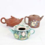 3 Chinese ceramic teapots, including a redware teapot with a frog knop (3)