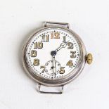 A First World War Period silver-cased Officer's wristwatch head, white dial with Arabic numerals and