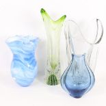 3 mid century glass vases, 1 French lead crystal, 1 British marked Webb and another Valetta vase,