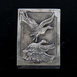 An early/mid-20th century Russian 84 zolotnik standard silver matchbox holder, with double eagle and