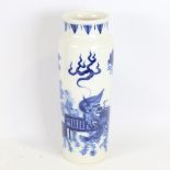 A Chinese blue and white porcelain sleeve vase, with dragon decoration, height 35cm, rim diameter