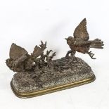 Ferdinand Pautrot (1832 - 1874), bronze sculpture, garden birds, signed on base, overall length 28cm