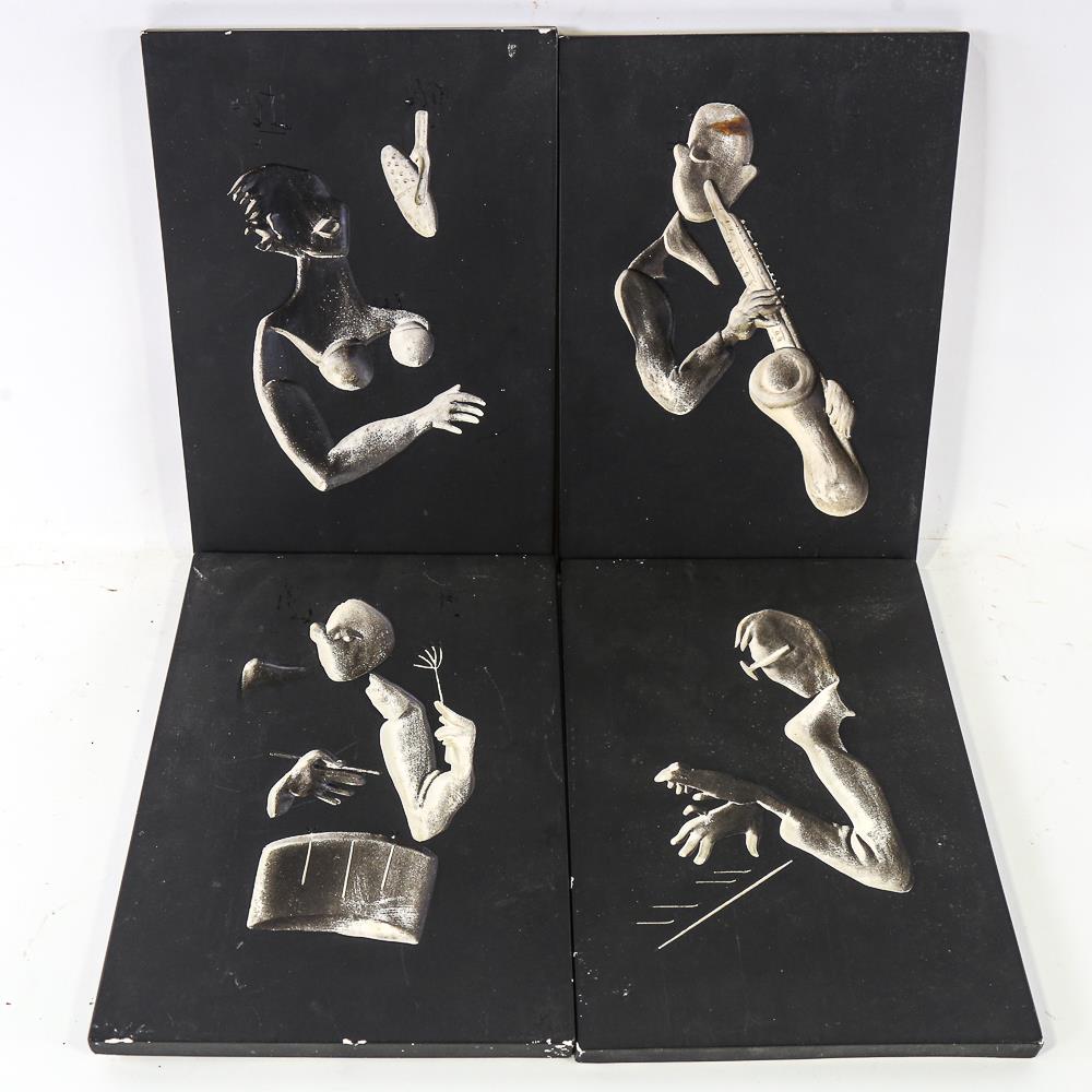 HANS RICHTER - a set of 4 mid-century intaglio plaster panels depicting jazz musicians, signed and