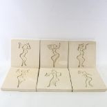 6 intaglio carved limestone panels depicting Eastern dancers, approximately 30cm square Good overall