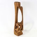 BRIAN WILLSHER (1930-2010), carved wood abstract sculpture, signed and dated - 1986, height 46cm