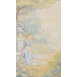 Attributed to Charles Conder (1868 -1909), watercolour, pastoral scene, unsigned, 20.5cm x 11.5cm,