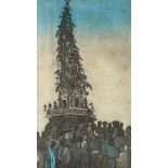 Seema Sharma Shah, coloured etching, Indian procession, signed, artist's proof 2000, plate 48cm x