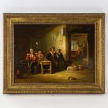 19th century English School, interior scene with soldiers, oil on wood panel, unsigned, 10" x14",