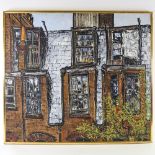 Noel Gibson, mid-20th century oil on board, windows in Stepney, signed with original artist's
