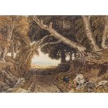 George Barret, watercolour, a road through the woods, 18cm x 25cm, framed Several very faint fox