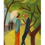 Oil on board, figures in a park, unsigned, 55cm x 46cm, framed Very good condition