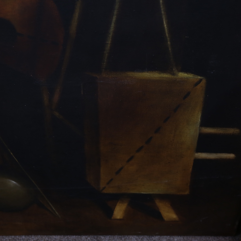 Mid-20th century oil on canvas, surrealist still life, unsigned, 102cm x 127cm, unframed Image is - Image 9 of 9