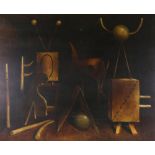 Mid-20th century oil on canvas, surrealist still life, unsigned, 102cm x 127cm, unframed Image is