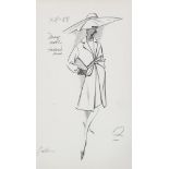 Pierre Cardin, 1950s fashion study, signed in pencil, 31cm x 18cm, mounted Good condition