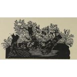 19th century German paper cut-out silhouette, hunting scene, unsigned, overall frame dimensions 27cm