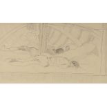 Attributed to Richard Carline (1896 - 1980), pencil drawing, 2 men asleep on a boat, unsigned,