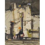 Kazi Salahuddin Ahmed, mixed media watercolour/collage, abstract city scene, signed and dated