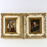 C Stoitzner, men drinking, pair of oils on panels, signed, panels 8" x 6", framed, provenance: