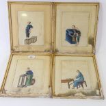 19th century Chinese School, 4 gouache studies relating to tea drinking and production, 20cm x 15cm,