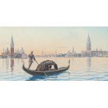 Umberto Ongania, watercolour, Venice, signed, 9cm x 17cm, framed A few very faint fox marks, mount