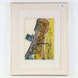 Mick Spence, watercolour, abstract Champagne bottle, signed and dated 1974, 28cm x 20cm, framed