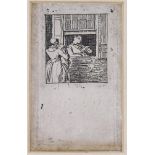 David Wilkie (1785 - 1841), etching, woman at a window, plate 7.5cm x 4cm, mounted Paper is