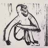 Rudi Lehmann, woodblock print, monkey, mid-20th century, signed, 29cm x 40cm, mounted Good condition