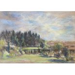 20th century British coloured pastel on paper, extensive landscape, unsigned, 41cm x 55cm,