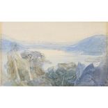 Attributed to Edward Lear, 19th century watercolour, Italianate lake view, unsigned, 16cm x 26cm,