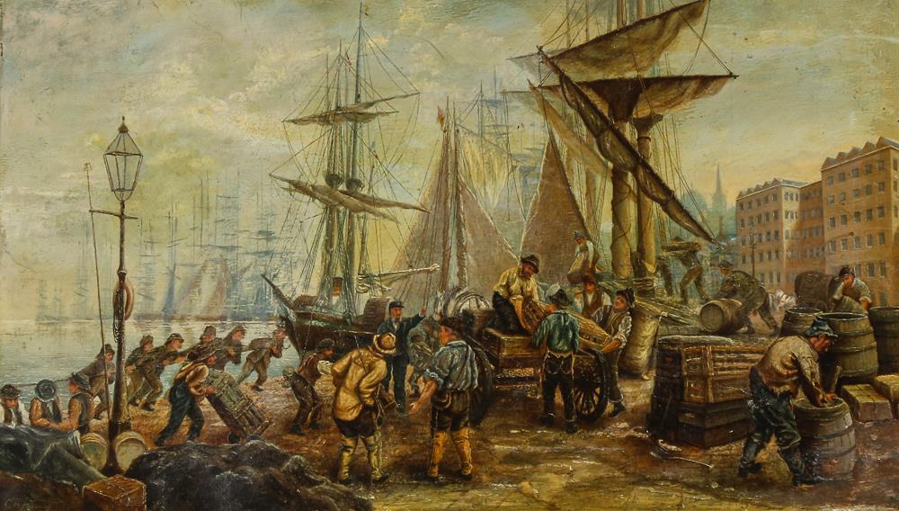 **WITHDRAWN** C H Hazledine, 19th century oil on canvas, on the quay Liverpool, 40cm x 69cm, unframe