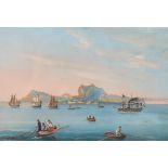 Italian School gouache, scene on the Bay of Naples with paddle steamer, unsigned, 15cm x 22cm,