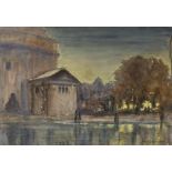 John Wheeler, watercolour, the Hall of Memory, Birmingham, signed with Ruskin Gallery label verso,