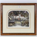 Graham Clarke, coloured etching, Ightham Mote, signed, 346/350, plate 27cm x 34cm, framed Good