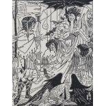 Aubrey Beardsley, lithograph, fantasy study, 1902, image 15cm x 10.5cm, unframed Slight paper