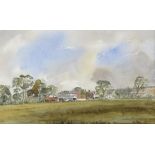 Mid-20th century watercolour, farm landscape, unsigned, 30cm x 46cm, framed Good condition