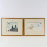 D G Measures, pair of watercolours, seabirds, signed, 17cm x 20cm, framed Good condition