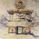 Dagmar Mathes (born 1955), oil on canvas, Mustang Stupa, 100cm x 100cm, framed Very good condition