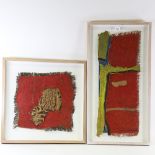 Kazi Sayed Ahmed, 2 framed textile compositions, overall frame dimensions 89cm x 47cm, and 61cm x