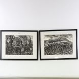 Jolyon Stringer, pair of charcoal and chalk drawings, Welsh landscapes, signed and titled, 28cm x