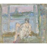 Andre Bicat (1909 - 1996), oil on board, nude in Venice, signed, 26cm x 30cm, framed Very good