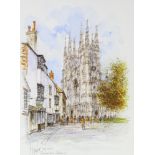 Alex Jawdokimov, watercolour, Canterbury Cathedral, signed, 40cm x 28cm, framed Good condition