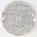 Grayson Perry, 100% Art, printed ceramic plate, Sainsbury Collection, 8.5" diameter Perfect