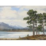 Robert Egginton, oil on board, Loch Morlich, signed with artist's label verso, 37cm x 50cm, framed