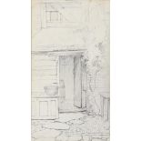 George Smith (1829 - 1901), pencil sketch, the backyard, from the artist's sketch book, 21cm x 12cm,