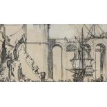 Frank Brangwyn RA (1867 - 1956), pen and ink sketch heightened with watercolour, study for the
