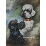 Coloured pastels, study of 2 Poodles, circa 1960s, indistinctly signed, 40cm x 32cm, framed Good