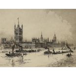 Albany Howarth, etching, the Palace of Westminster, signed, plate 23cm x 30cm, framed Slight paper