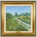 Peter Jay, oil on board, the downland track, 30cm x 30cm, framed Good condition