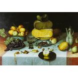 Mid-20th century oil on canvas, Dutch style still life study, unsigned, 50cm x 70cm, rosewood